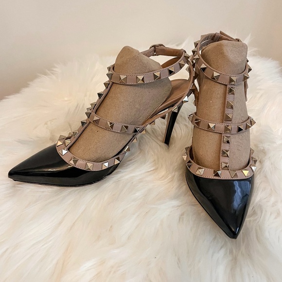 Authentic Valentino Garavani 100mm Black Patent Leather Caged Slingback Heels - Picture 10 of 13